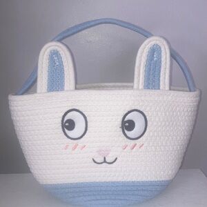 Charming Easter White and Blue Bunny Woven Embroidered Expression Basket